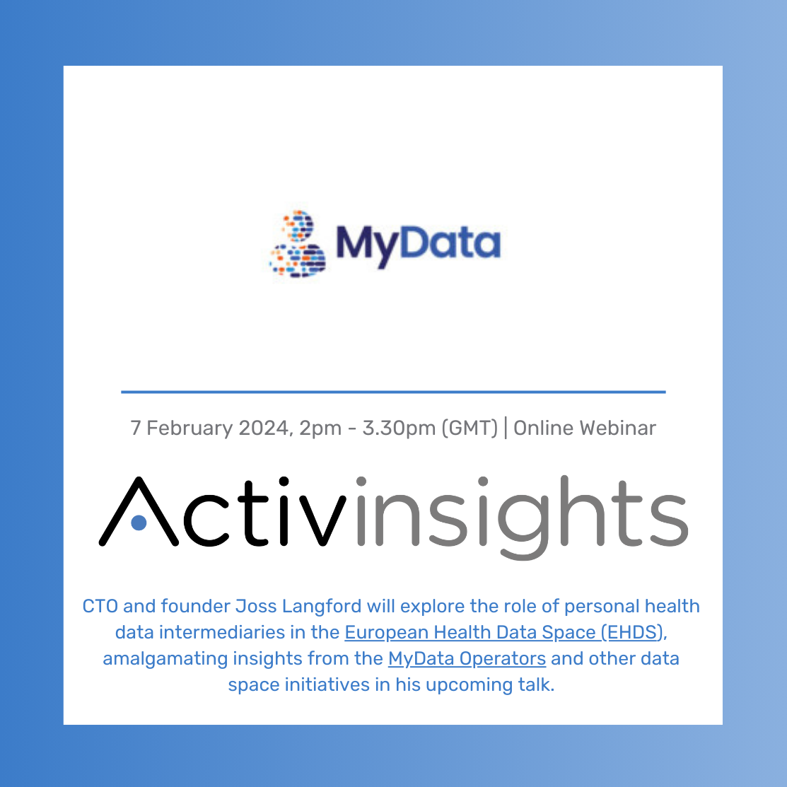 Joss Langford, Activinsights speaking at MyData webinar